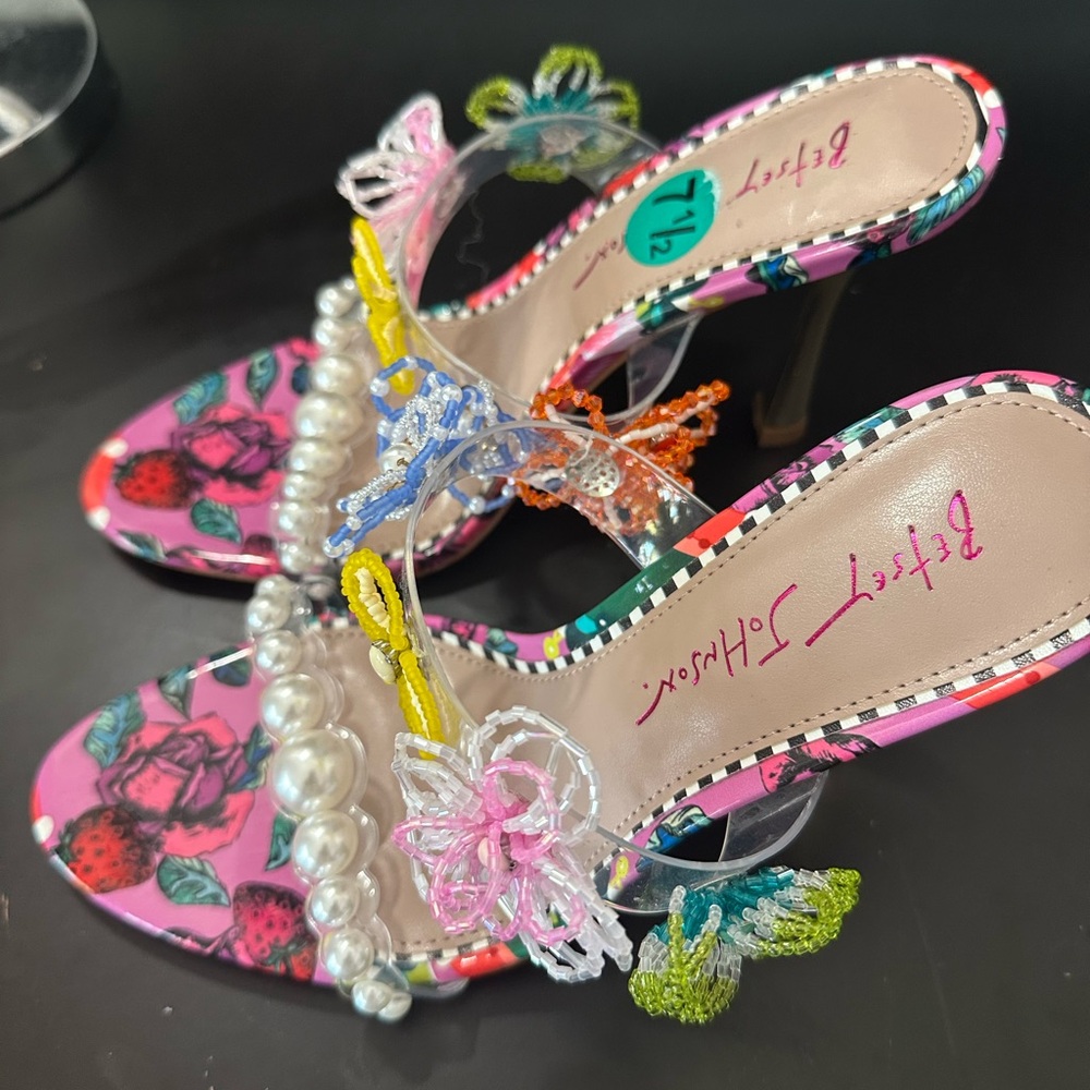 🆕Betsey Johnson GOLDIEE Bright Beaded Floral Heels - Picture 17 of 17